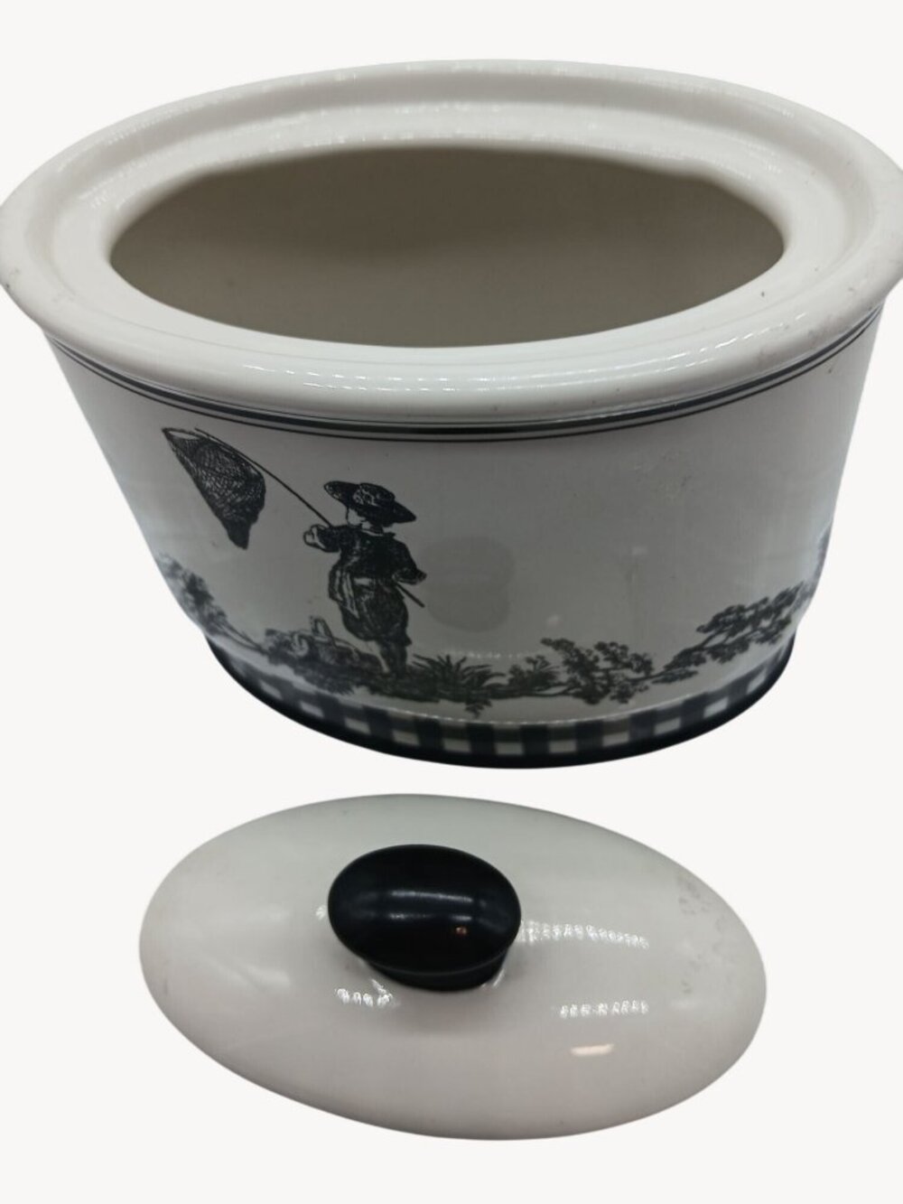 Vintage Waverly County Life Ceramic Lid Container Black White Toile Small Bath - Picture 14 of 16